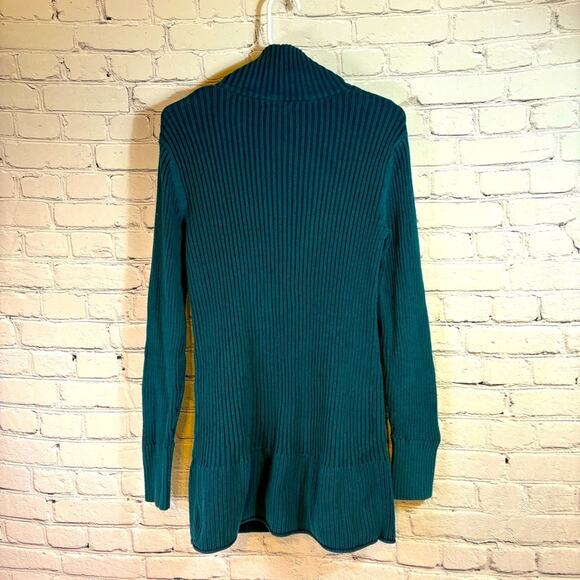 Eddie Bauer Double Zip Teal Slim Fit Sweater Size Medium AA0520 - Picture 2 of 8